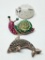 .925 Sterling Dolphin Pin W/Marcasites & (2) Bug Pins