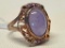 Sterling Ladies Ring W/Moonstone Type Center Setting W/(6) Amethyst Colored Settings