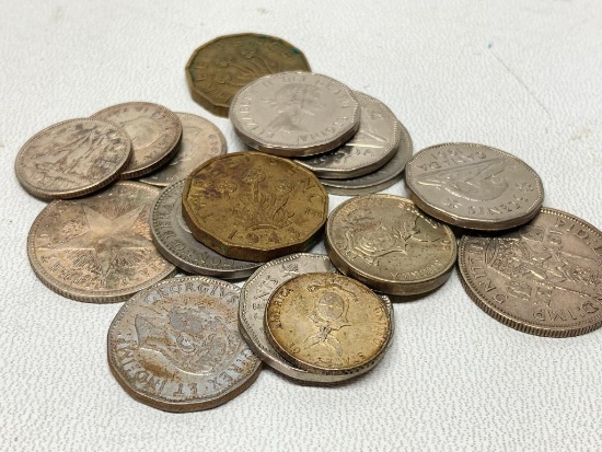 Group Of (15) Foreign Coins From Canada, Philippines, & England