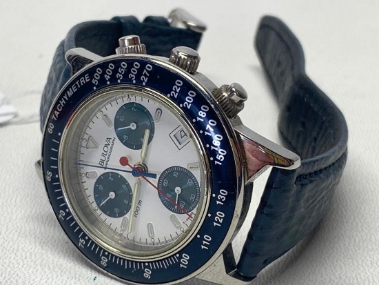 Bulova Men's Chronograph Wristwatch W/Date & Sharkskin Band