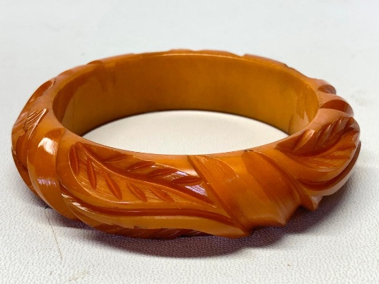 Vintage Carved Bakelite Or Celluloid Bracelet