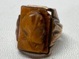 10K Men's Gold Ring W/Tiger Eye Setting Of Roman Soldier