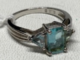 ,925 Sterling Ladies Ring W(3) Aqua Colored Settings
