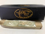 German Bull 2-Blade Trapper W/Mother-Of-Pearl Handles In Original Box