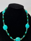 Oval Turquoise Necklace W/Faceted Beads