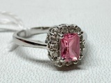 .925 Sterling Ladies Ring W/Faceted Pink Setting