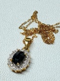 Gold Filled Chain W/Gold Over .925 Sterling Pendant W/Sapphire Colored Setting