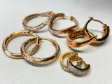 (4) Pair Of Gold Over .925 Sterling Hoop Earrings