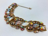 Vintage Florenza Bracelet W/Multi-Colored Settings & Safety Chain
