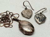 .925 Sterling Engraved Locket W/Chain & Engraved Locket Earrings