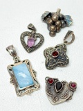 Group Of (5) .925 Sterling Pendants W/Marcasites & Settings