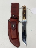 PIC Solingen, Germany Pro Stag Handled Hunting Knife W/Leather Sheath