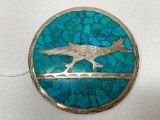 Southwestern Indian Turquoise & Sterling Pin W/Roadrunner