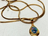 Italian Gold Over .925 Sterling Chain & Pendant W/Opal Looking Setting