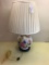 Nice Porcelain Hand Painted Lamp W/Oriental Design & Cloth Pleat Lamp Shade