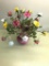 Fenton Opalescent Cranberry Hobnail Vase W/Porcelain Roses