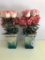 (2) Matching Floral Arrangements W/Ceramic Planters