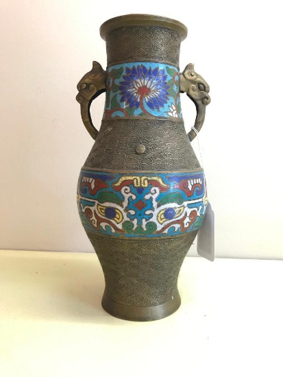 Antique Cloisonne' Enameled Lamp Vase