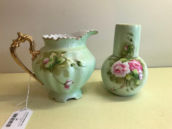 Lefton China Hand Painted Tumble-Up & Pitcher W/Matching Florals