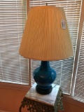 Ceramic Decorator Lamp On Wooden Base W/Pleated Cloth Shade