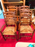 Set Of (4) French Country Ladder-Back Arm Chairs W/Rush Seats