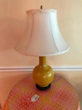 Oriental Design Lamp W/Incised Design & Cloth Shade