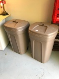 Pair of Rubbermaid Garbage Cans on Wheels