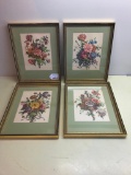 (4) Matching Framed & Matted Floral Prints