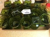 (13) Vintage Green Glass Sherberts & Glasses