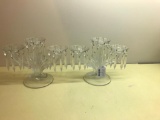 (2) Fostoria 3-Arm Candleholders In Baroque Pattern W/Crystal Prisms