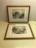 (2) Framed & Matted Prints Of Period French Country Scenes