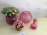 Group W/Swirl Glass Planter & Floral Basket