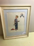 Framed & Matted Watercolor By Loretta M. Noe Of Boy Stealing Cookies