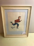 Framed & Matted Watercolor By Loretta M. Noe Of Boy Racing Dog