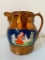 Antique Copper Lustre Pitcher W/Hand Painted Girl & Animal