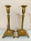 (2) Antique Brass Candleholders W/Tapered Stems