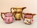 Group Of (3) Copper Lustre Pitchers
