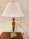 Brass 2-Light Table Lamp W/Pleated Cloth Shade