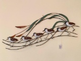 Hand Painted Metal Wall Sculpture Of Shore Birds & Reeds