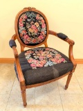 Antique French Provincial Arm Chair W/Tapestry Seat & Back