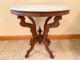 Antique Victorian Marble Top Table W/Oval Marble Top