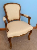 French Provincial Arm Chair W/Upholstered Seat, Back, & Arm Tops