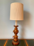 Vintage Wood Base Decorator Lamp W/Newer Cloth Shade