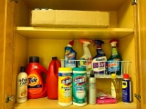 Utility Room Upper Cabinet W/Cleaning Supplies & Misc. Items