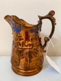 Antique Copper Lustre Pitcher W/Embossed Dancing Couple In Renaissance Clothing