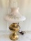 Rayo Brass Base Oil Lamp W/Hand Painted Shade-Has Been Electrified