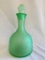 Vintage Green Depression Satin Glass Decanter W/Original Stopper