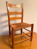 Primitive Oak Chair W/Woven Seat & Pinned Slats