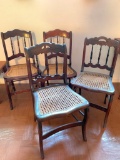 (4) Matching Walnut Triple Spindle Chairs W/Cane Bottoms