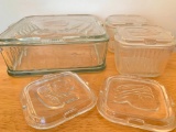 Vintage Glass Refrigerator Containers W/Embossed Fruit Lids